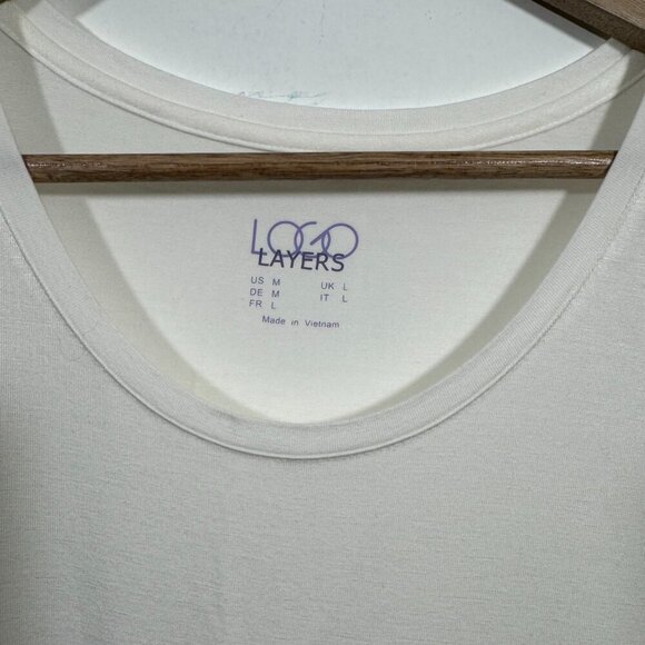 LOGO Layers Lori Goldstein Rayon Span Short-Sleeve Top Size M White - Picture 4 of 5